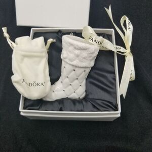 Pandora Santa Christmas Stocking Boot Ornament 2012 RibbonSilk Box Pouch New